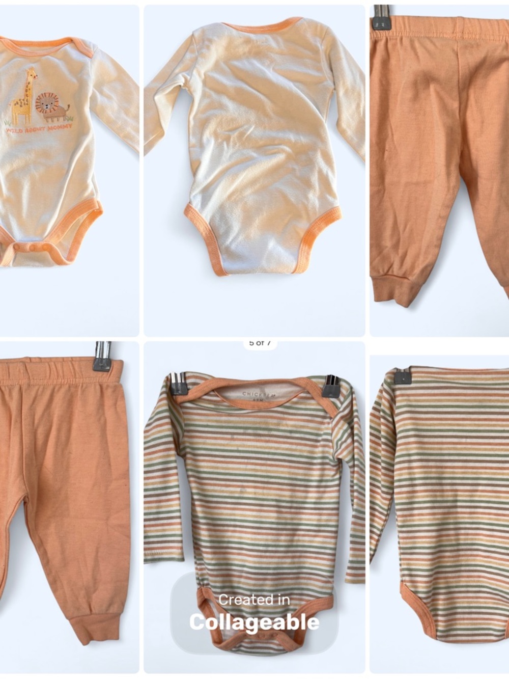 Neutral Striped & Solid Orange Baby Bodysuit Set